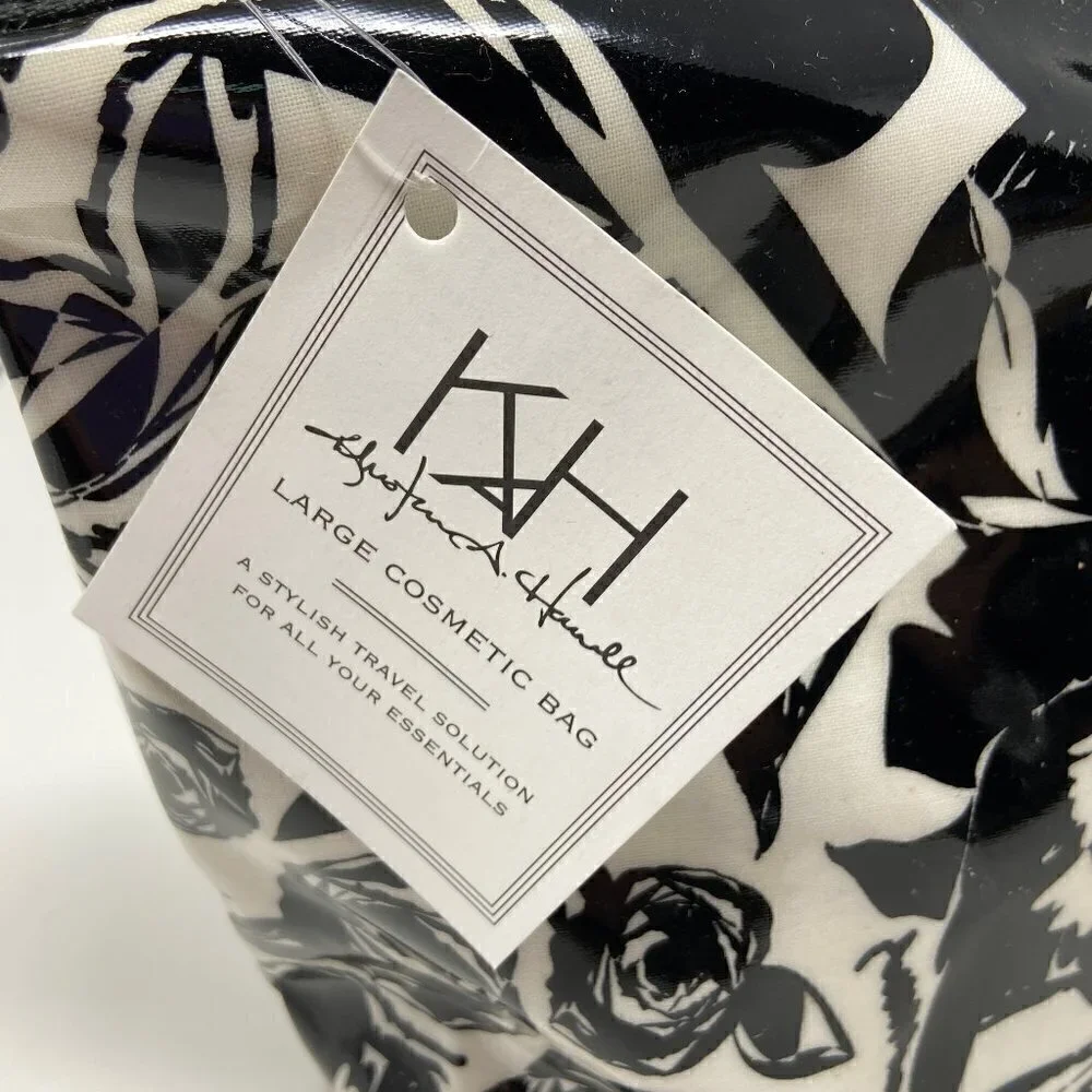 ANNA GRIFFIN | Set of 2 Black White Floral Cosmetic Bags Coated Cotton